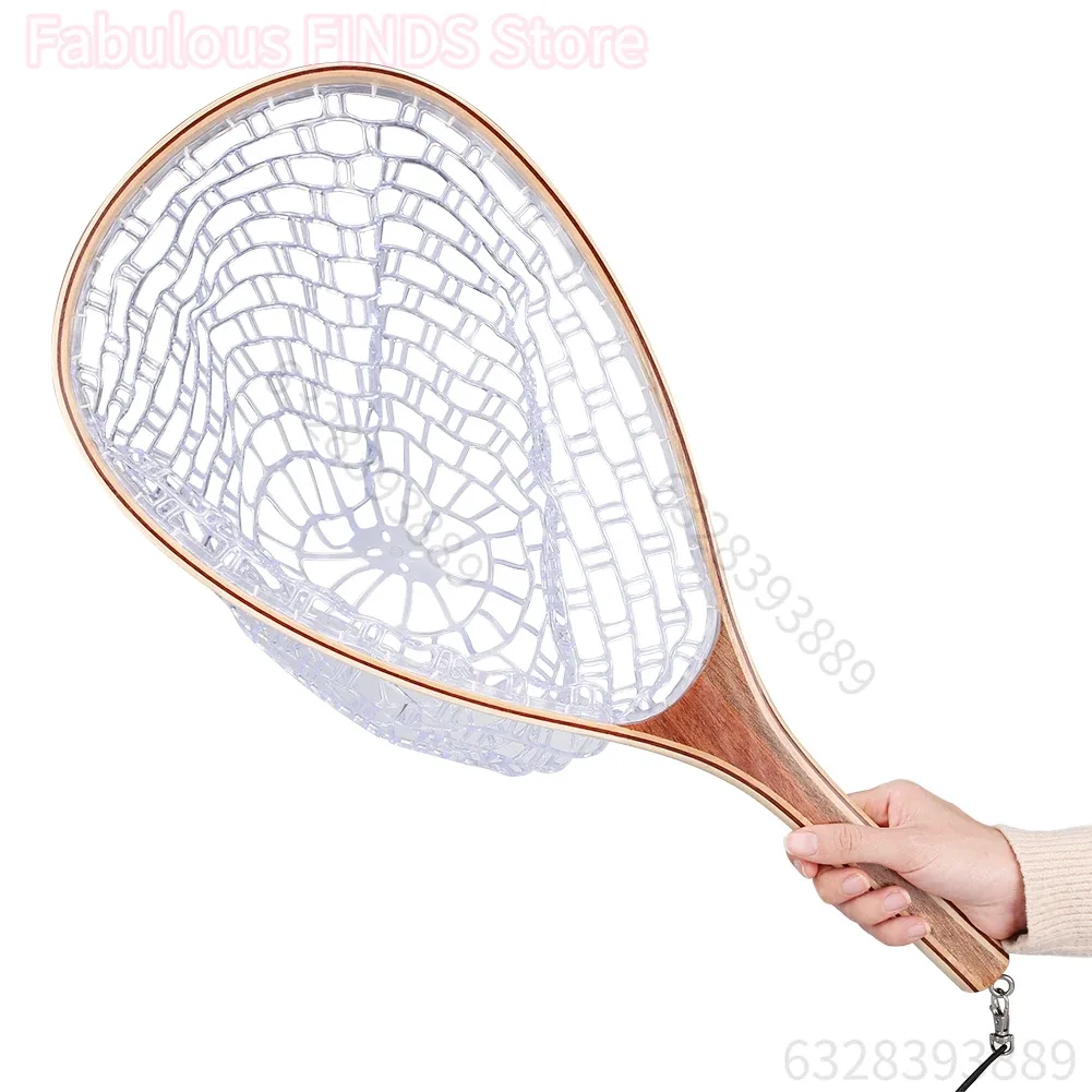 Épuisette de pêche à la mouche, manche en bois