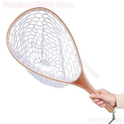 Épuisette de pêche à la mouche, manche en bois