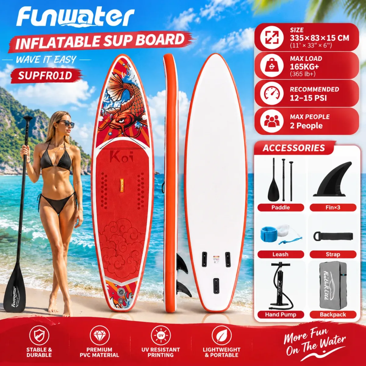 Planche de paddle gonflable en PVC, 335 cm