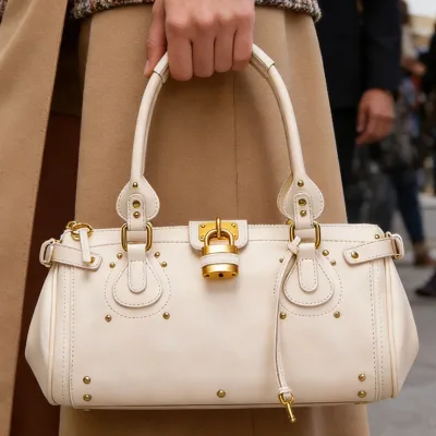 Sac à main rétro en cuir fendu blanc