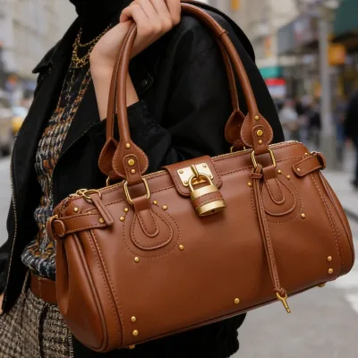 Sac à main rétro en cuir fendu blanc – image 2